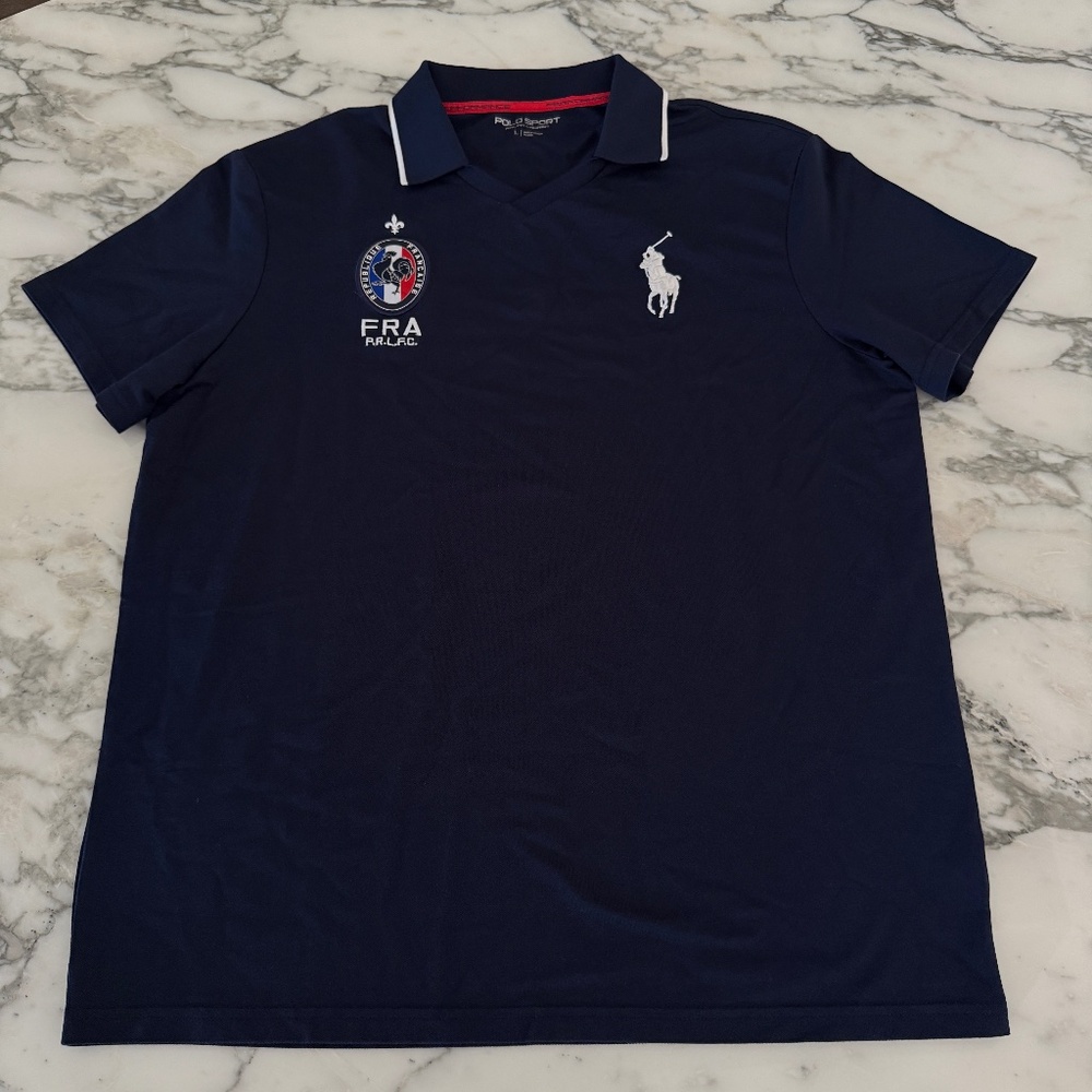 Polo Ralph Lauren Cotton Men's Blue "France" short sleeve Polo shirt, Large